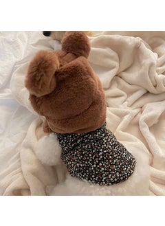 Warm Cotton Pet Coat with Hat for Small Dogs and Cats Brown cotton-padded coat