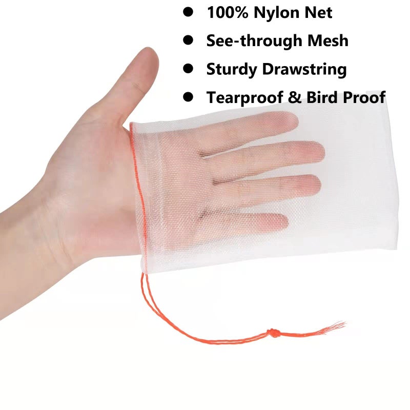 Kikhope 100Pcs Fruit Protection Bags, 6"x4" Garden Netting Bags with Drawstring, Fruit Netting Bags, Fruit Tree Bags, Netting Barrier Bags for Protecting Fruits and Vegetables - Image 3