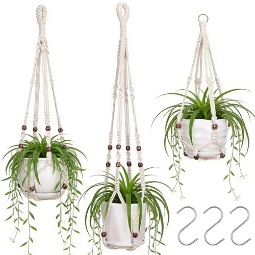 YIBOT 3 Pack Macrame Plant Hangers Indoor Different Size Hanging Planter Basket Flower Pot Holder with Beads No Tassels 35"/29"/23"(POTS NOT Included) - Image 1