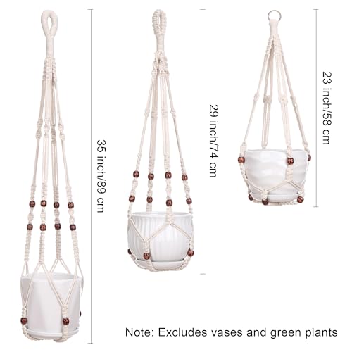 YIBOT 3 Pack Macrame Plant Hangers Indoor Different Size Hanging Planter Basket Flower Pot Holder with Beads No Tassels 35"/29"/23"(POTS NOT Included) - Image 2