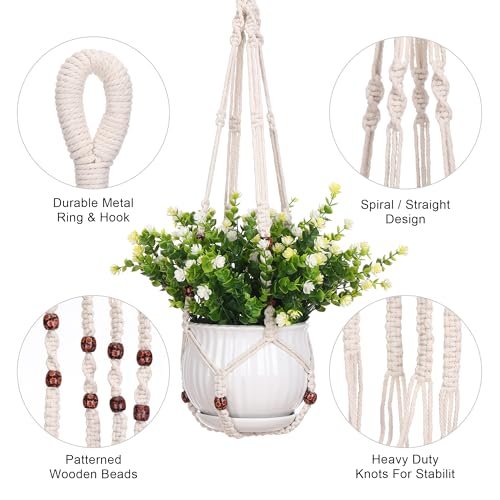 YIBOT 3 Pack Macrame Plant Hangers Indoor Different Size Hanging Planter Basket Flower Pot Holder with Beads No Tassels 35"/29"/23"(POTS NOT Included) - Image 3