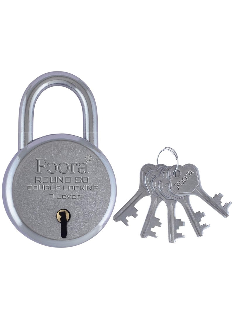 Foora Foora Round 50mm Lock with 5 Keys Double Locking 7 Lever Small Padlock Ideal for Home Gate and Door Security  - Image 1