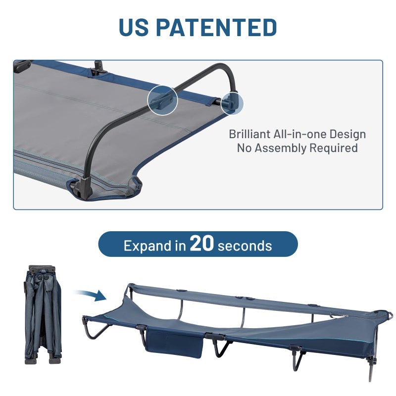 TIMBER RIDGE 20-Second Quick Set-Up Camping Cot, Lightweight Aluminum Folding Cot with Zipper Closure, Portable Carry Bag Included for Camping, Travel and Outdoors, Support up to 225lbs, Blue - Image 5