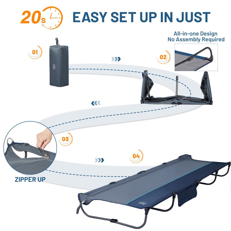 TIMBER RIDGE 20-Second Quick Set-Up Camping Cot, Lightweight Aluminum Folding Cot with Zipper Closure, Portable Carry Bag Included for Camping, Travel and Outdoors, Support up to 225lbs, Blue - Image 3