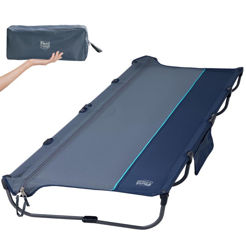 TIMBER RIDGE 20-Second Quick Set-Up Camping Cot, Lightweight Aluminum Folding Cot with Zipper Closure, Portable Carry Bag Included for Camping, Travel and Outdoors, Support up to 225lbs, Blue - Image 1