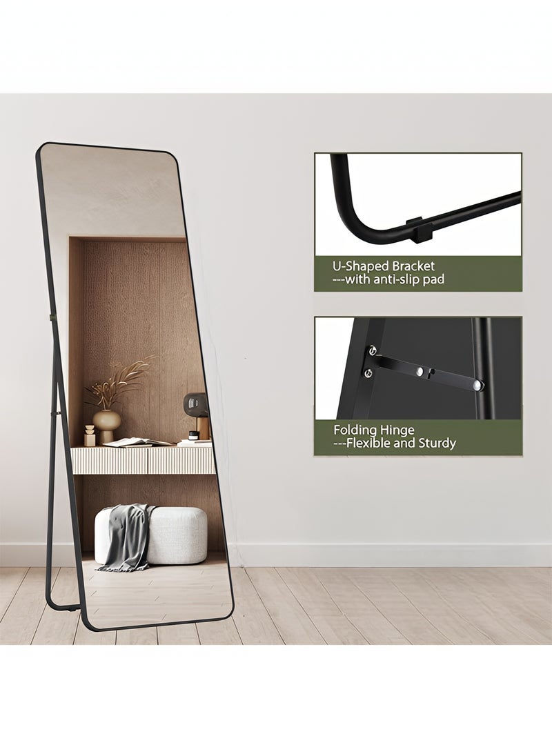 Taimi Rectangular Mirror 155x45cm with Rounded Edges, Full Length Mirror with Stand and Metal Frame, Floor Mirror, Wall Mirror Hanging or Tilt for Living Room, Bedroom, Entryway Black  - Image 4