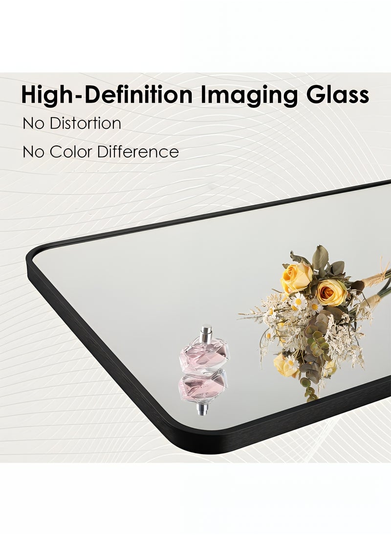 Taimi Rectangular Mirror 155x45cm with Rounded Edges, Full Length Mirror with Stand and Metal Frame, Floor Mirror, Wall Mirror Hanging or Tilt for Living Room, Bedroom, Entryway Black  - Image 3