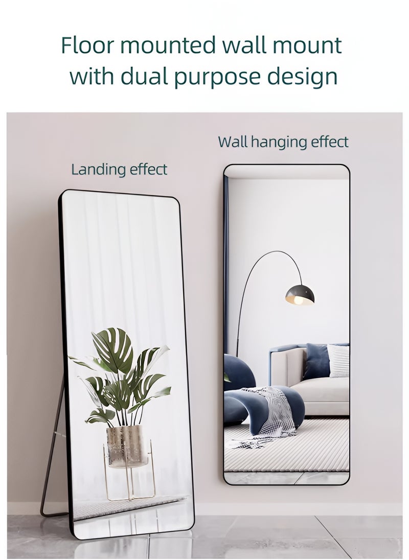 Taimi Rectangular Mirror 155x45cm with Rounded Edges, Full Length Mirror with Stand and Metal Frame, Floor Mirror, Wall Mirror Hanging or Tilt for Living Room, Bedroom, Entryway Black  - Image 5