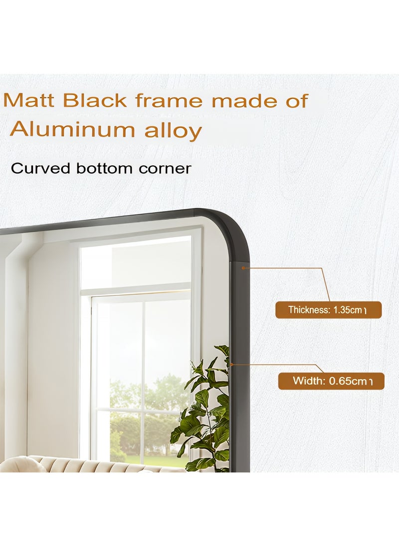 Taimi Rectangular Mirror 155x45cm with Rounded Edges, Full Length Mirror with Stand and Metal Frame, Floor Mirror, Wall Mirror Hanging or Tilt for Living Room, Bedroom, Entryway Black  - Image 2