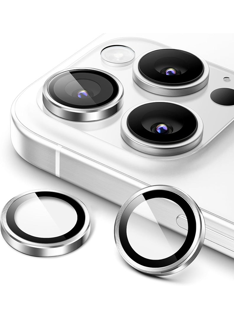 Theodor iPhone 16 Pro Max/ 16 Pro 3 Pcs Camera Lens Protector With 9H Tempered HD Glass Camera Cover Anti Scratch Aluminum Alloy Camera Ring, Silver Titanium - Image 1