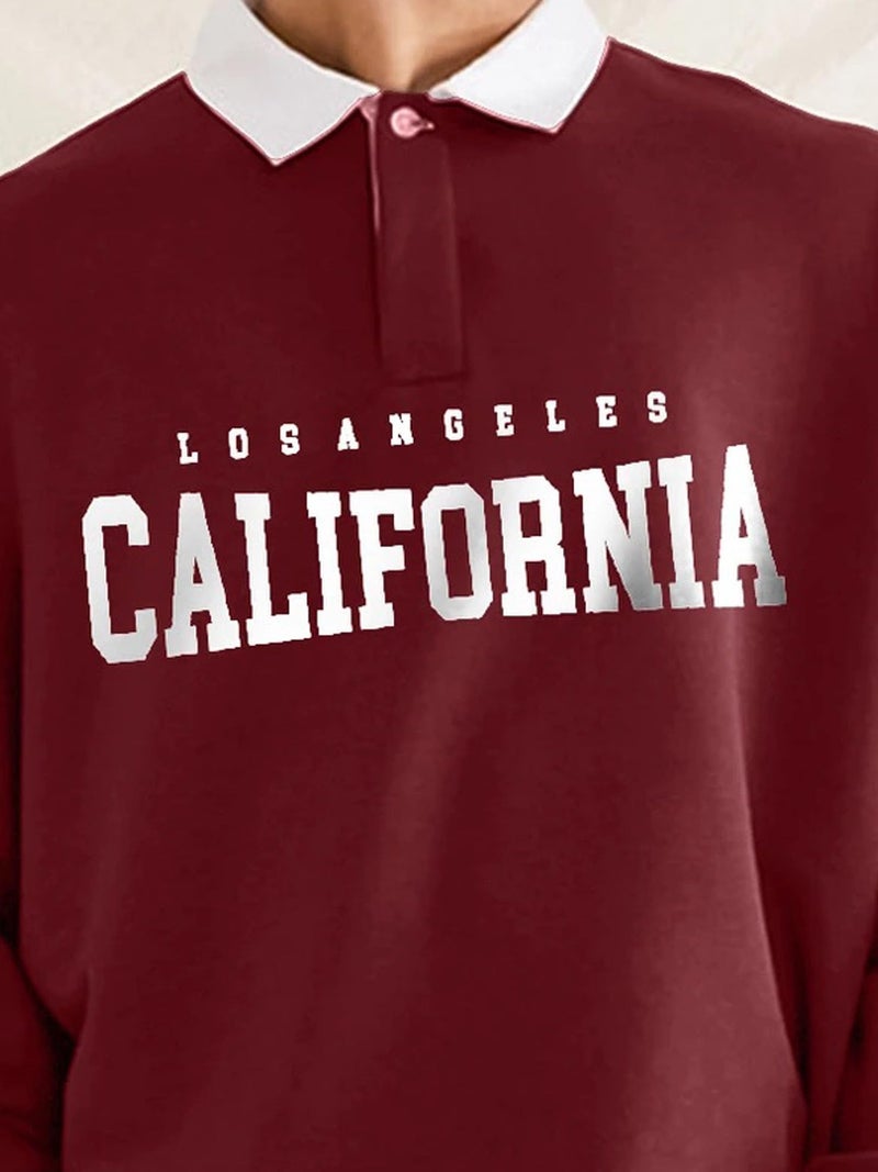 Jump Cuts Mens Printed Polo Neck Full Sleeve Burgundy Cottonblend Oversized T-Shirt - Image 4