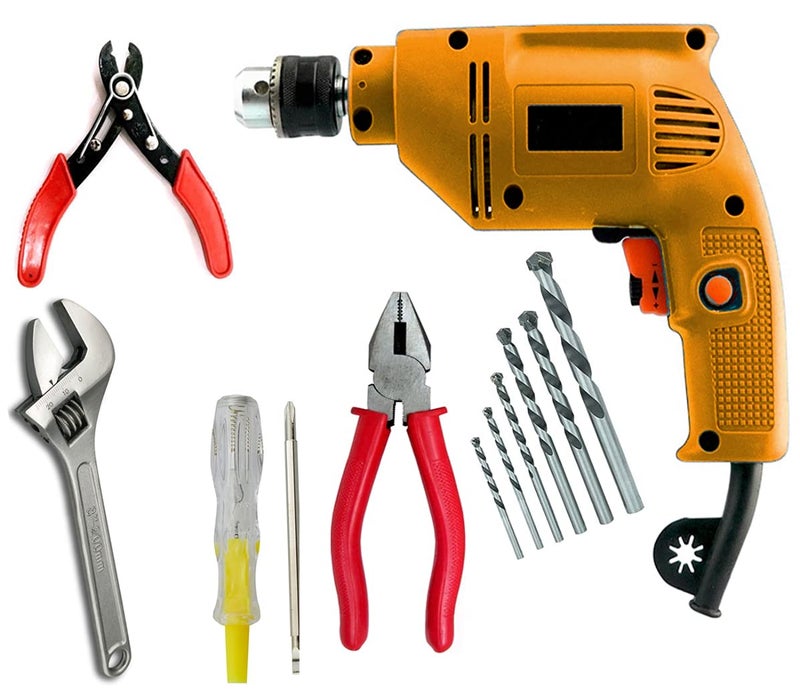 MLD آلة حفر MLD DM10RF 10 مم قابلة للعكس 300 واط 2600 دورة في الدقيقة مع مجموعة 5 قطع من رؤوس الحفر ومجموعة من الأدوات المتعددة - Image 1