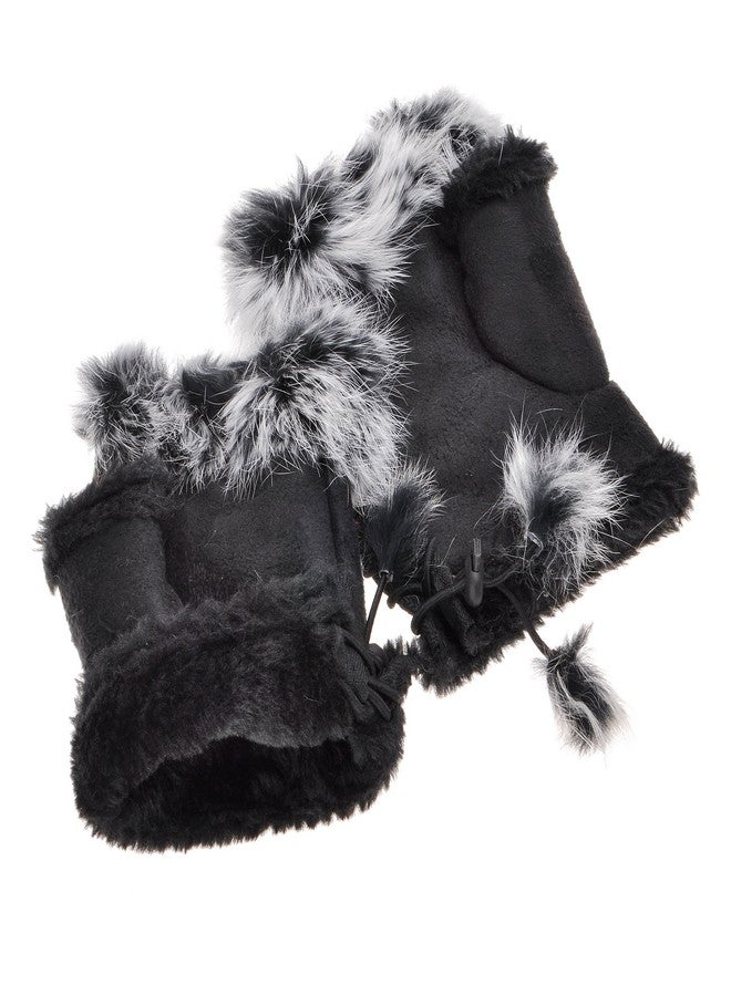 ZLYC Womens Teens Winter Warm Rabbit Fur Hand Fingerless Gloves Mittens (Black) - Image 5