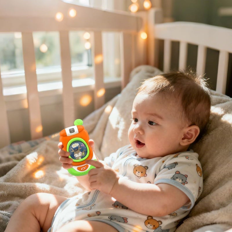 Caterbee Musical Baby Flip Phone Toy, Interactive Learning Toy with Lights and Sounds, Orange and Green, Educational Pretend Play Mobile Phone for Toddlers (Orange) - Image 5