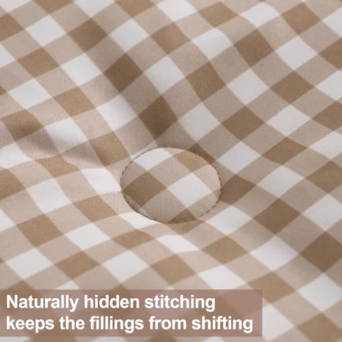 SunNewt Queen Comforter Set, Modern Plaid Checkered Bedding, Tan Gingham Brown Grid Bed Comforter, Soft Fluffy Breathable Farmhouse Dorm Bedding, All Seasons 3 Piece Set - Image 3