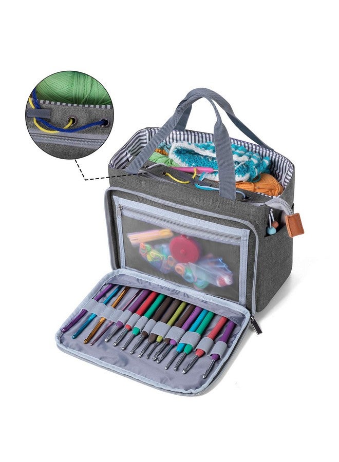 LUXJA Crochet Tote Bag Yarn Storage Bag For Small Unfinished Projects Crochet Hooks And Other Accessories Gray  - Image 2