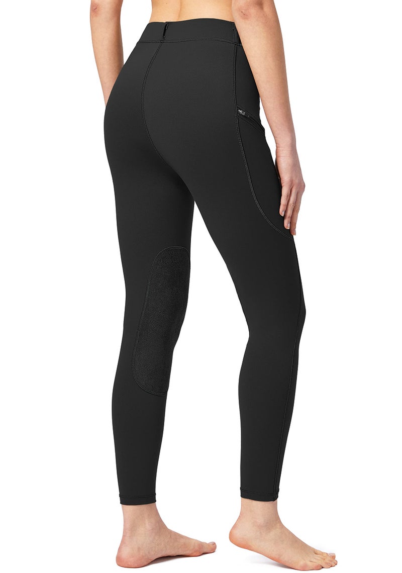 SANTINY Women's Horse Riding Pants with Zipper Pockets Knee-Patch Schooling Tights Equestrian Breeches for Women (Black_L) - Image 3