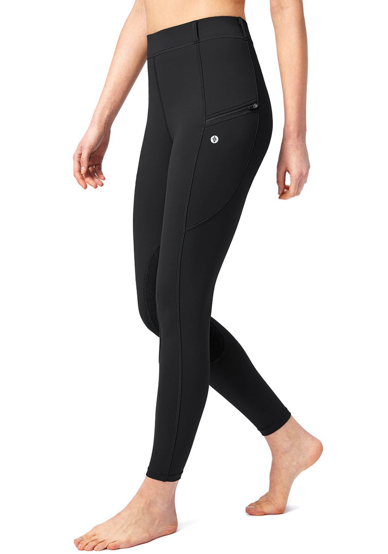 SANTINY Women's Horse Riding Pants with Zipper Pockets Knee-Patch Schooling Tights Equestrian Breeches for Women (Black_L) - Image 2