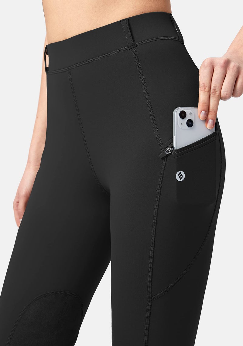 SANTINY Women's Horse Riding Pants with Zipper Pockets Knee-Patch Schooling Tights Equestrian Breeches for Women (Black_L) - Image 4
