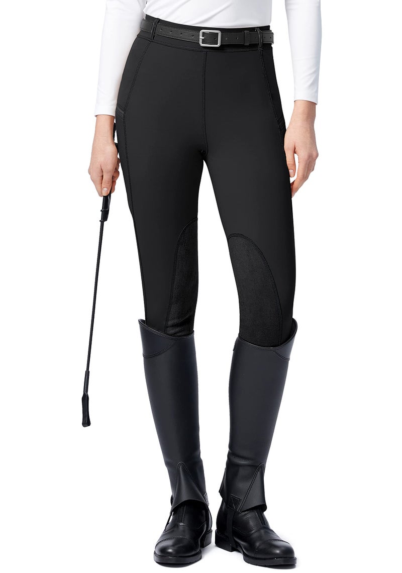 SANTINY Women's Horse Riding Pants with Zipper Pockets Knee-Patch Schooling Tights Equestrian Breeches for Women (Black_L) - Image 1