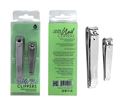 Pursonic  2Pack Premium Nail Clipper Set Small Fingernail Clipper  Large Toenail Clipper for Women Men  Kids  Curved Blade  Durable AntiGrip Design