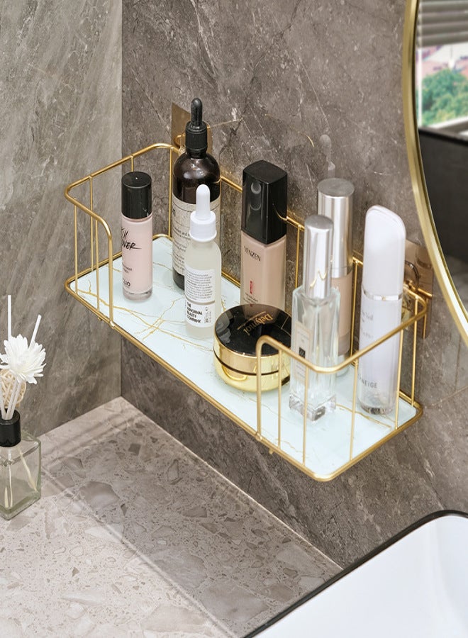 رف تخزين جل الاستحمام للحمام، رف تخزين مستحضرات التجميل، رف تخزين أدوات النظافة، رف تخزين الحمام بدون ثقب (رف تخزين صغير الحجم - بلاتيني) - Image 3