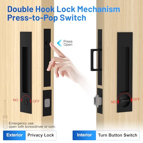 Dontay Pocket Door Handle and Edge Pull Narrow Modern Rectangular Keyed Entry Function Recessed Sliding Door Hardware for 1 38 to 2 316 Thickness Door Privacy Lock Matte Black 1 Pack - Image 3