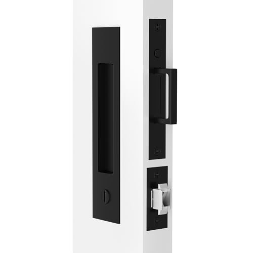 Dontay Pocket Door Handle and Edge Pull Narrow Modern Rectangular Keyed Entry Function Recessed Sliding Door Hardware for 1 38 to 2 316 Thickness Door Privacy Lock Matte Black 1 Pack - Image 1