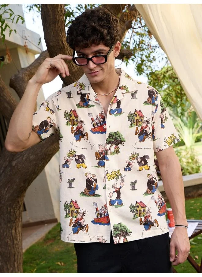 The Souled Store The Souled Store Men Popeye Graphic Printed Off White Regular Fit Holiday Shirts