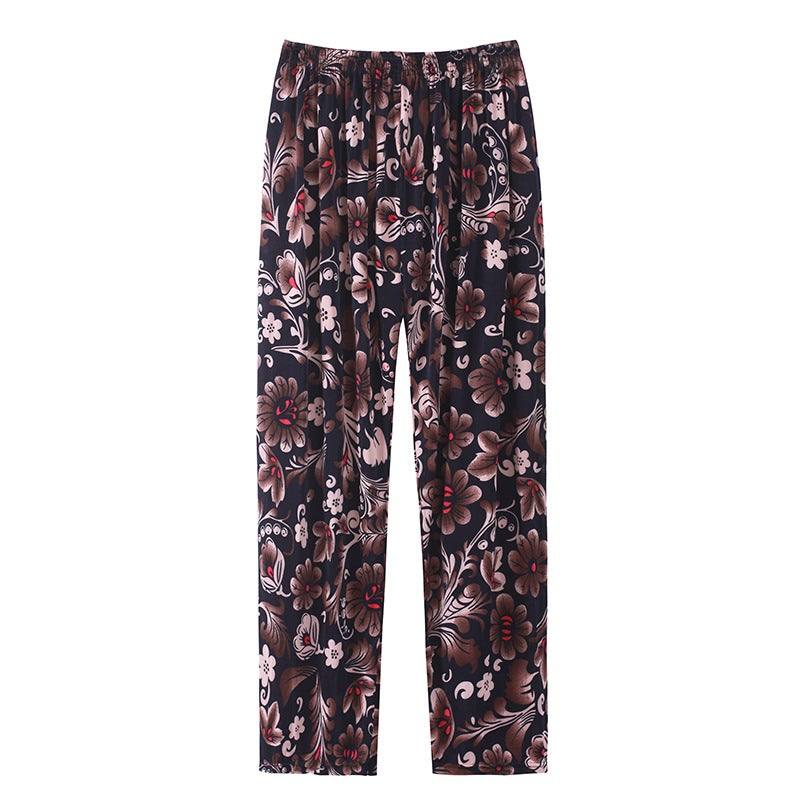Summer Womens Ice Silk Pants Middle-aged and Elderly Loose Casual Home Pants Elacto Plus Fat Mother Pants Square Sports No.16 Cropped Straight Pants 