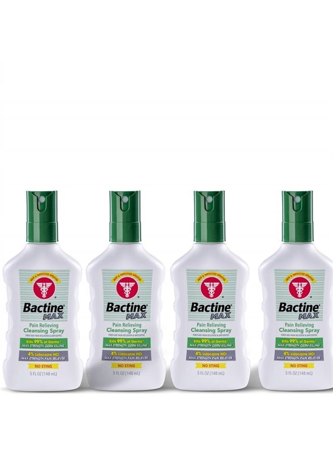 Bactine MAX First Aid Spray - Pain Relief Cleansing Spray with 4% Lidocaine - Numbing Lidocaine Spray Kills 99% of Germs - Pain + Itch Relief for Minor Cuts & Scrapes, Burns & Bug Bites - 5oz, 4 Pack - Image 1