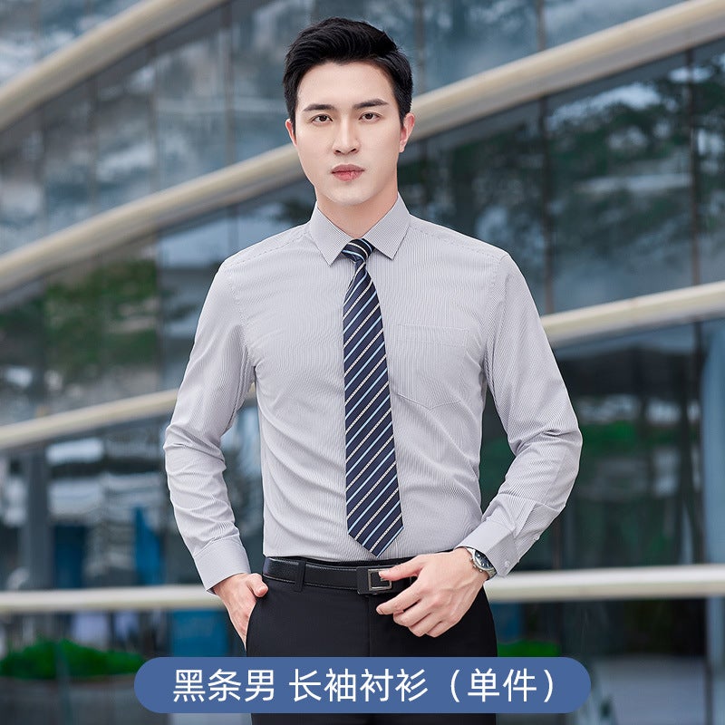 Pinstriped Lapel Iron-Free Professional Shirt Men'S And Women'S Overalls Summer Overalls Short-Sleeved Manager Formal Overalls Printed And Embroidered Logo - Image 1