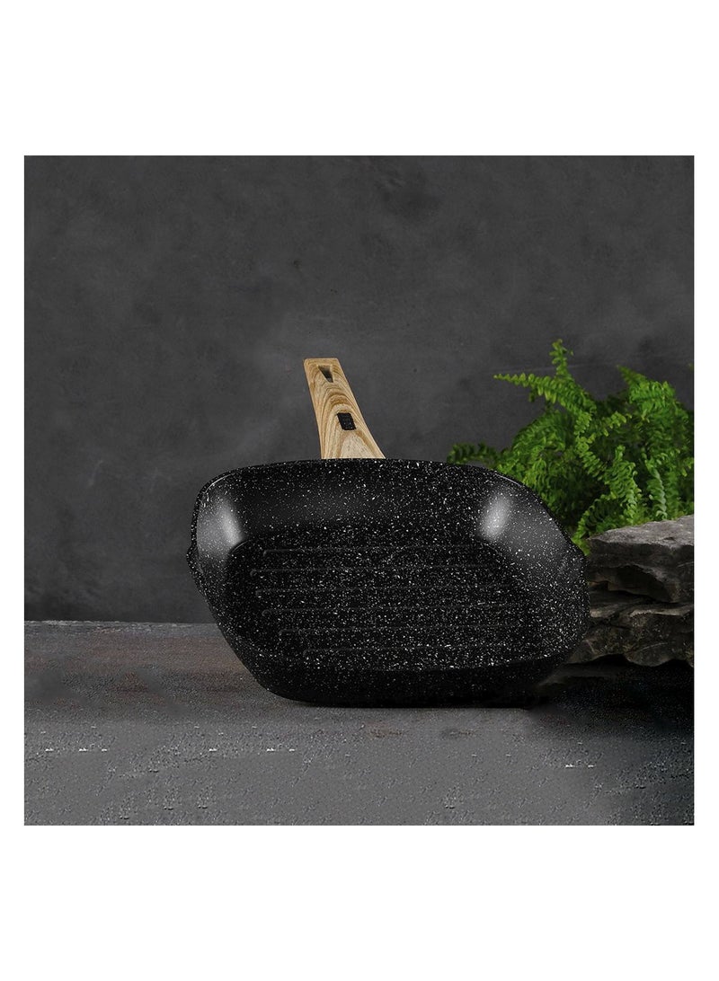 مقلى بتصميم نقشة جرانيت من قطعة واحدة أسود/خشبي 28سم - Image 2