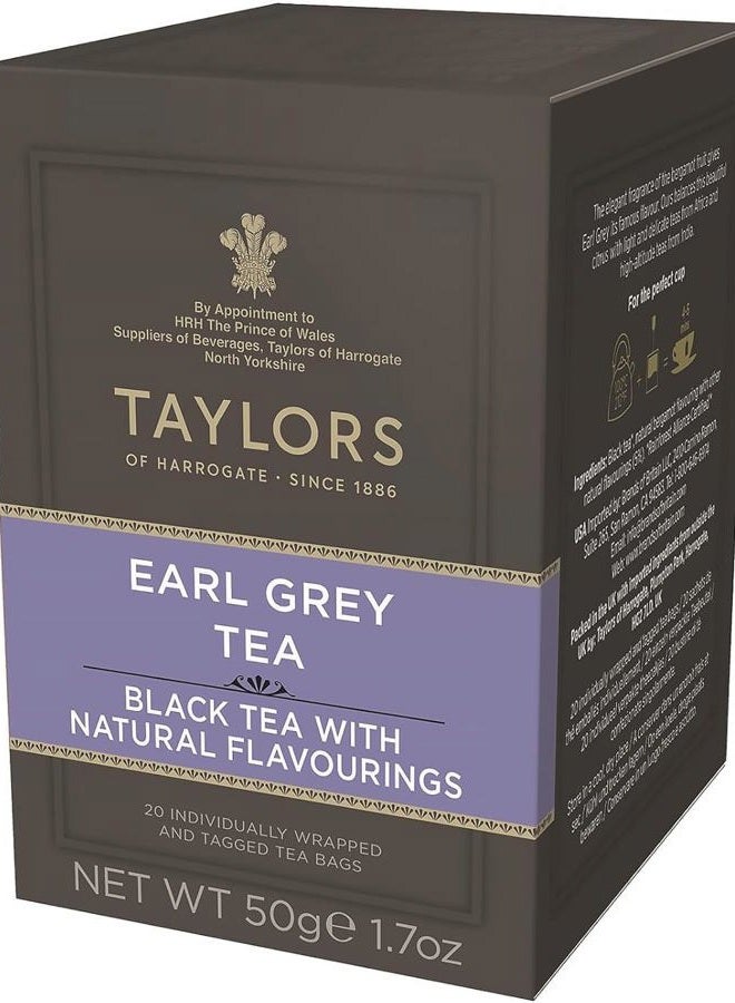 Taylors Of Harrogate Earl Grey, Black Tea, Individually Wrapped Bags, 20 Count (Pack of 1), Fragrant, Delicate & Light, Caffeinated, Enjoy Hot or Iced, 20 Teabags - Image 1