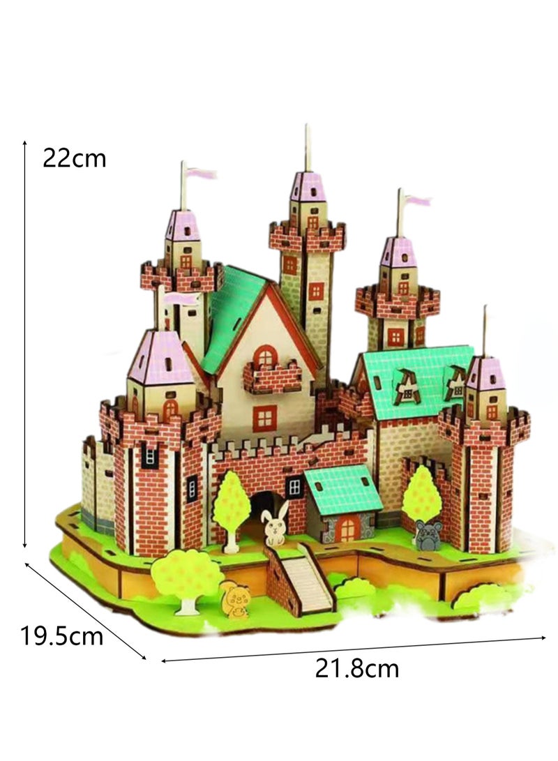Children's Educational Toy Wooden 3D Puzzle Fairy Tale Castle - Image 2