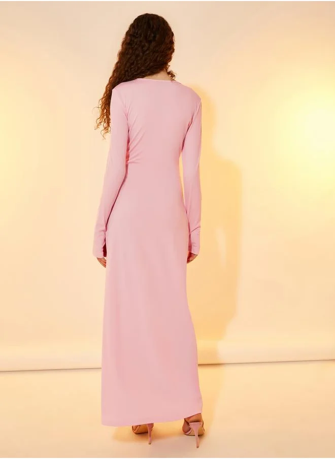 Styli Ruched Sheath Maxi Dress with Drape Overlay