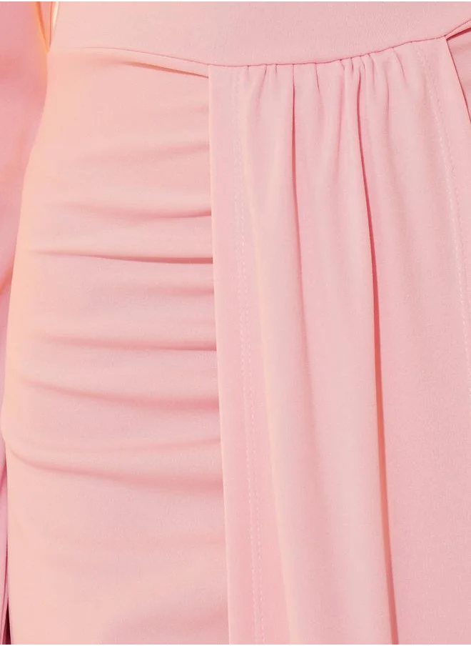 Styli Ruched Sheath Maxi Dress with Drape Overlay