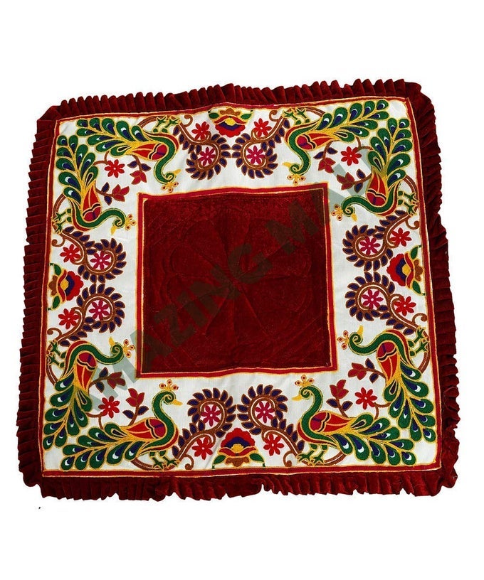 MODERN PRAYER MAT TRADITIONAL CARPET POOJA MAT SQUARE SHAPERED MAROON VELVET 58 X 58 CM 1 PCS