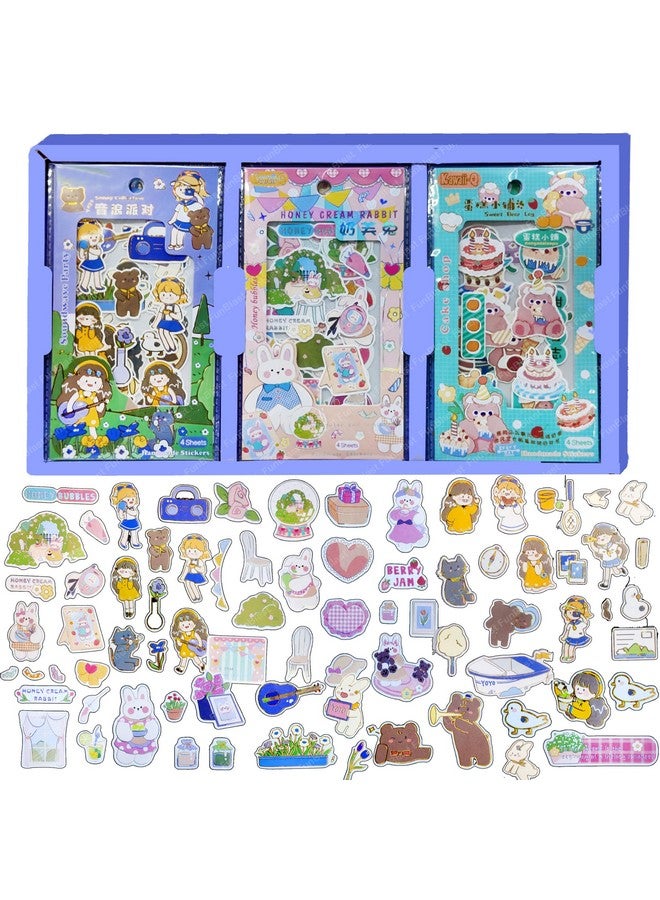 فنبلاست مجموعة ملصقات فن بلاست كاواي - 48 ورقة (340 قطعة) ملصقات ثلاثية الأبعاد للبنات، ملصقات جمالية، ملصقات ذاتية اللصق، ملصقات للتدوين، سكرابوكينغ، مجموعة ملصقات لطيفة (أرجواني) - Image 1