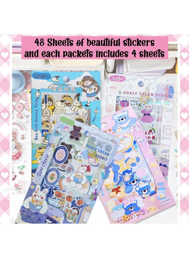 فنبلاست مجموعة ملصقات فن بلاست كاواي - 48 ورقة (340 قطعة) ملصقات ثلاثية الأبعاد للبنات، ملصقات جمالية، ملصقات ذاتية اللصق، ملصقات للتدوين، سكرابوكينغ، مجموعة ملصقات لطيفة (أرجواني) - Image 5