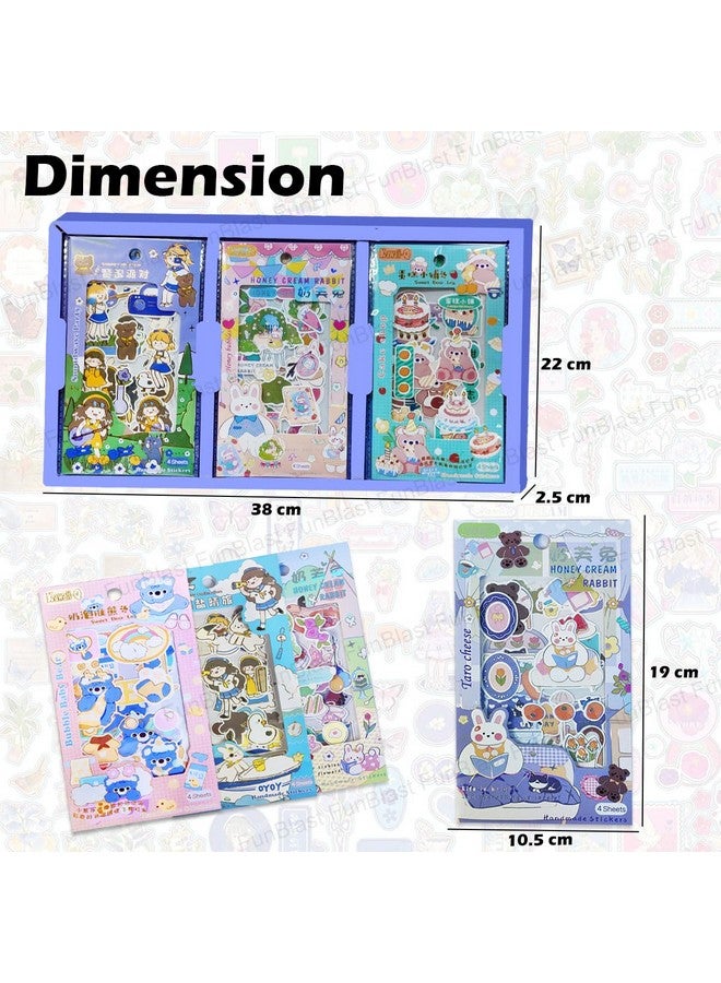 فنبلاست مجموعة ملصقات فن بلاست كاواي - 48 ورقة (340 قطعة) ملصقات ثلاثية الأبعاد للبنات، ملصقات جمالية، ملصقات ذاتية اللصق، ملصقات للتدوين، سكرابوكينغ، مجموعة ملصقات لطيفة (أرجواني) - Image 2