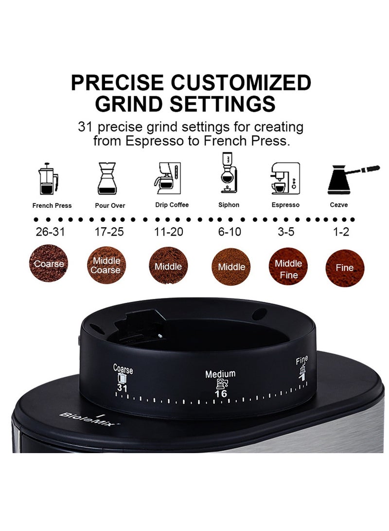Biolomix Electric Coffee-Bean Grinder With Stainless Steel Blade, Adjustable Burr Grinder, 31 Precise Grind Settings, Suitable for 1-10 Cups, Black  - Image 4