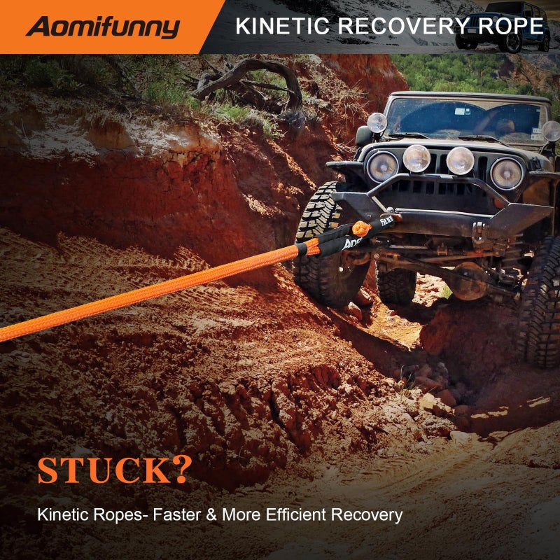 Aomifunny 1" x30ft Kinetic Recovery Tow Rope Kit, 48,800 lbs Break Strength, 35% Elasticity, with 2 Soft Shackles, Heavy Duty Tow Strap for Offroad Jeep, SUV, Truck, ATV, UTV, Tractor & 4x4 Vehicles - Image 4