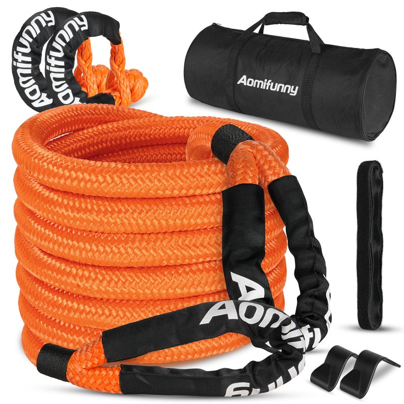 Aomifunny 1" x30ft Kinetic Recovery Tow Rope Kit, 48,800 lbs Break Strength, 35% Elasticity, with 2 Soft Shackles, Heavy Duty Tow Strap for Offroad Jeep, SUV, Truck, ATV, UTV, Tractor & 4x4 Vehicles - Image 1