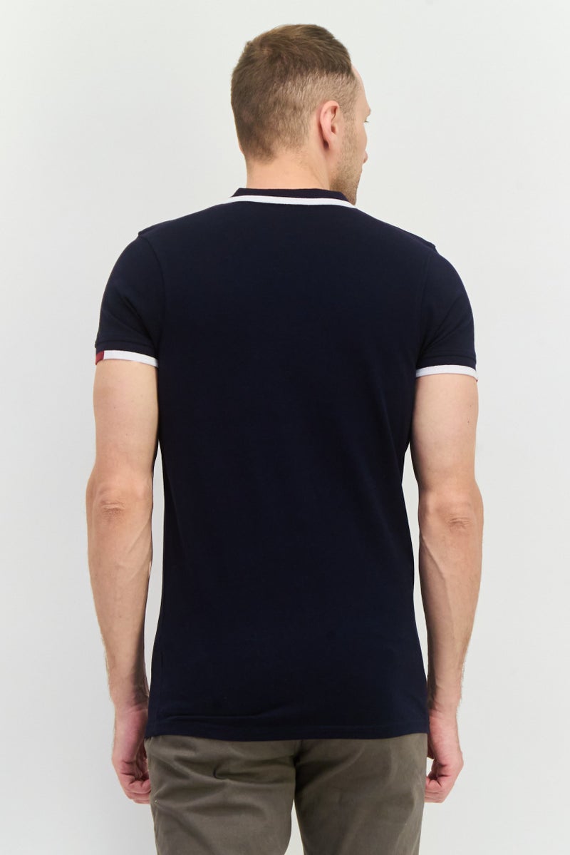 CROSSHATCH Men Regular Fit Brand Logo Short Sleeves Polo, Navy - Image 3