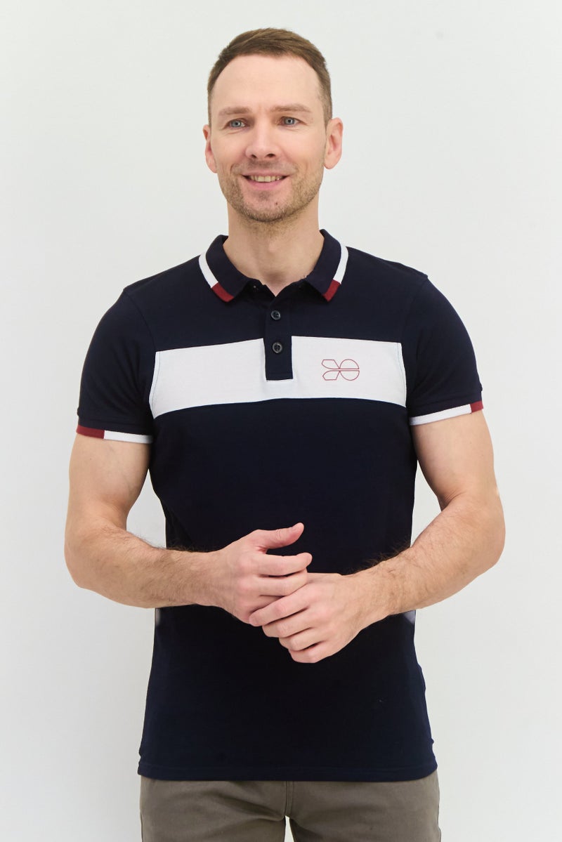 CROSSHATCH Men Regular Fit Brand Logo Short Sleeves Polo, Navy - Image 1