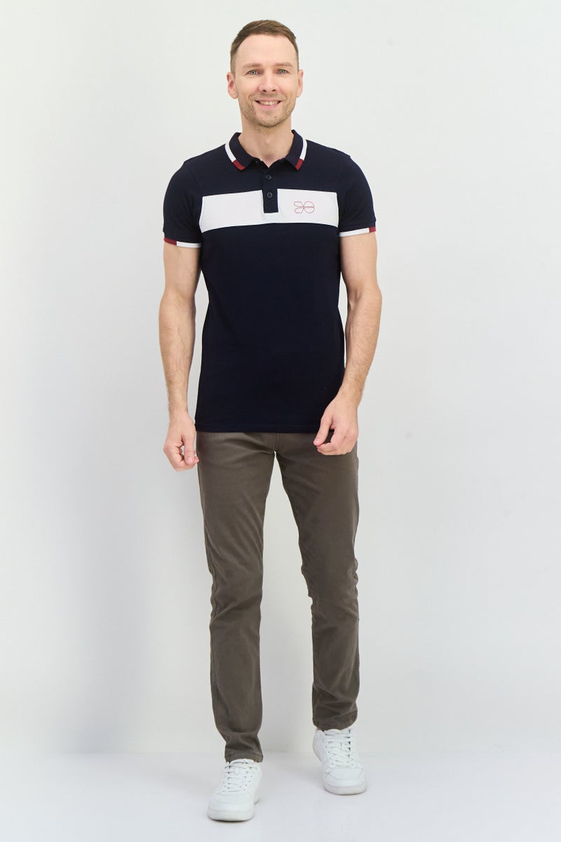 CROSSHATCH Men Regular Fit Brand Logo Short Sleeves Polo, Navy - Image 4