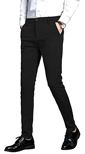 Plaid&Plain Men's Stretch Dress Pants Slim Fit Skinny Suit Pants 7101 Black 32W32L - Image 1