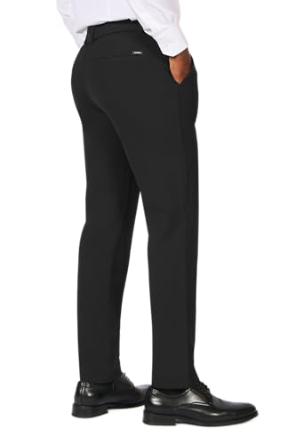 Plaid&Plain Men's Stretch Dress Pants Slim Fit Skinny Suit Pants 7101 Black 32W32L - Image 5