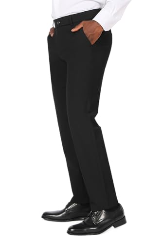 Plaid&Plain Men's Stretch Dress Pants Slim Fit Skinny Suit Pants 7101 Black 32W32L - Image 4